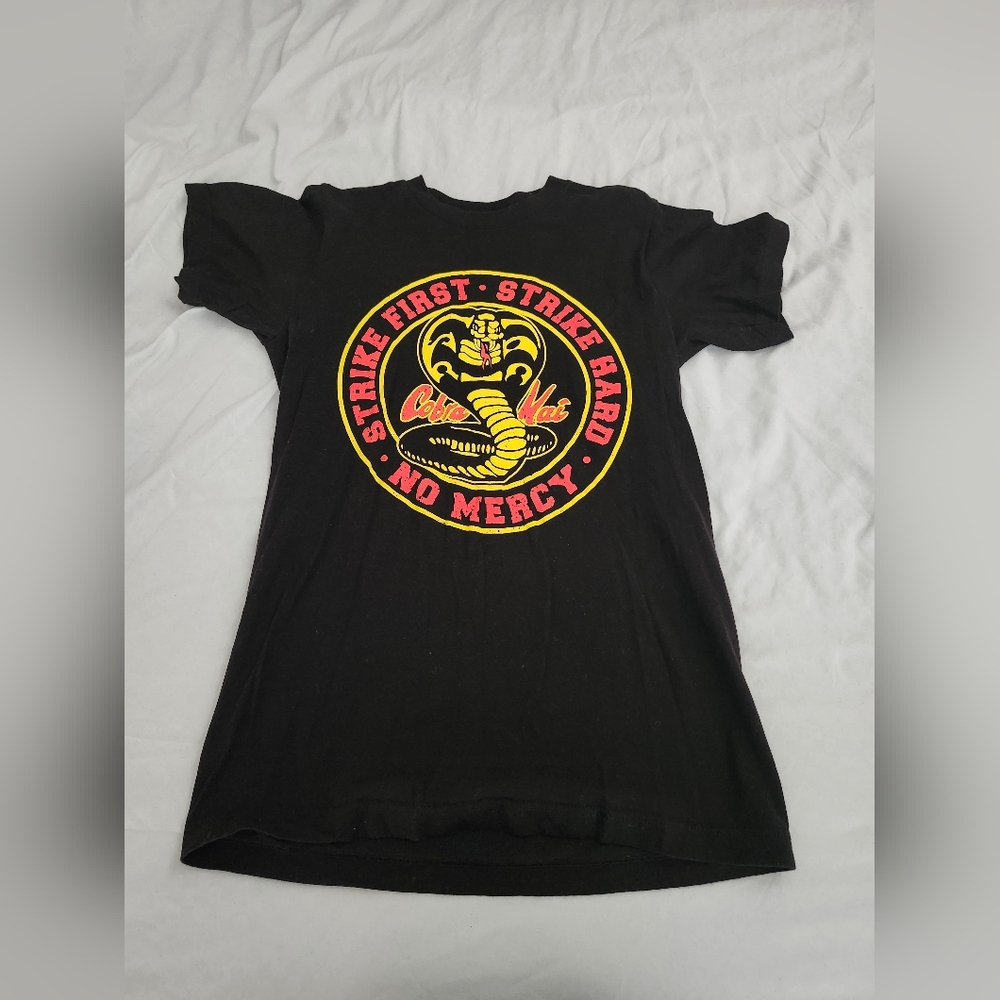Black Cobra Kai Strike First, Strike Hard, No Mercy T-Shirt S Unisex
